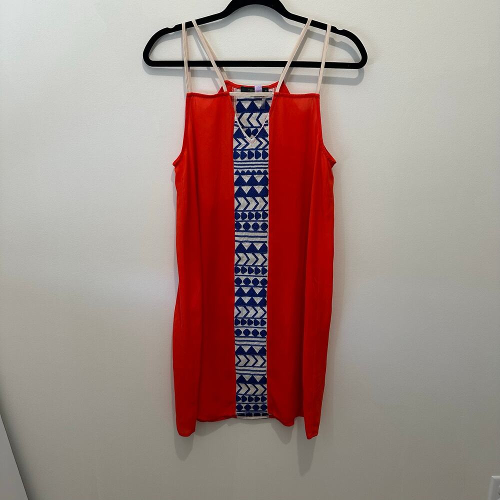 THML Bright Embroidered Resort Dress Women’s size Medium orange and blue strappy